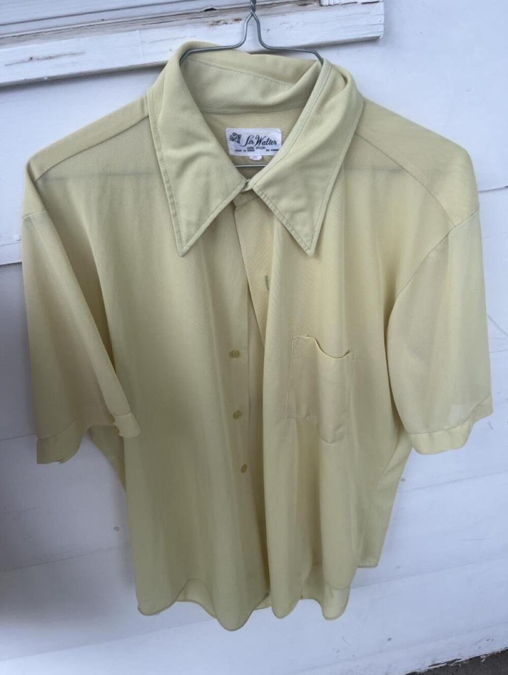 Vintage Sir Walter pale yellow sheer nylon blouse / button up 🍋